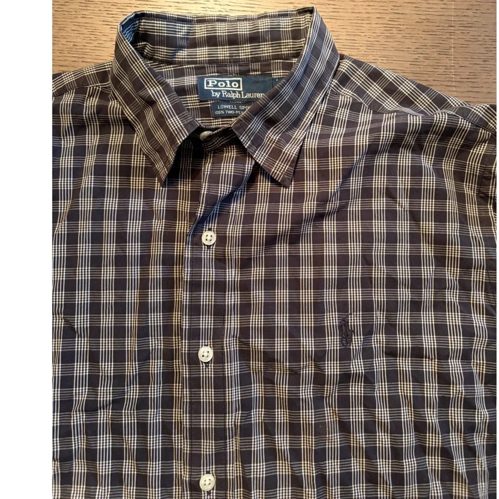 Polo Ralph Lauren Mens Navy Blue White Plaid Button Down Shirt Long Sleeve XL